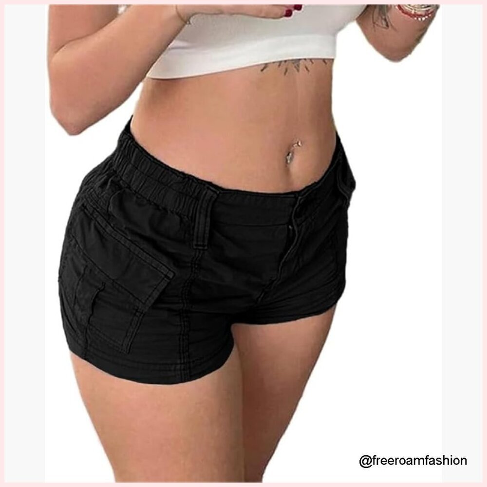 Women's Elastic Waist Cargo Shorts Slim Fit Y2K Streetwear Casual